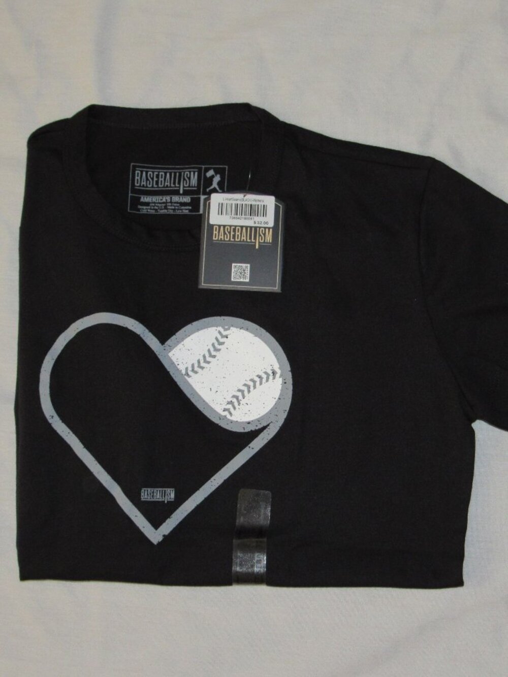 NWT Baseballism Baseball Heart Seams Black Short Sleeve T Shirt Women's Large